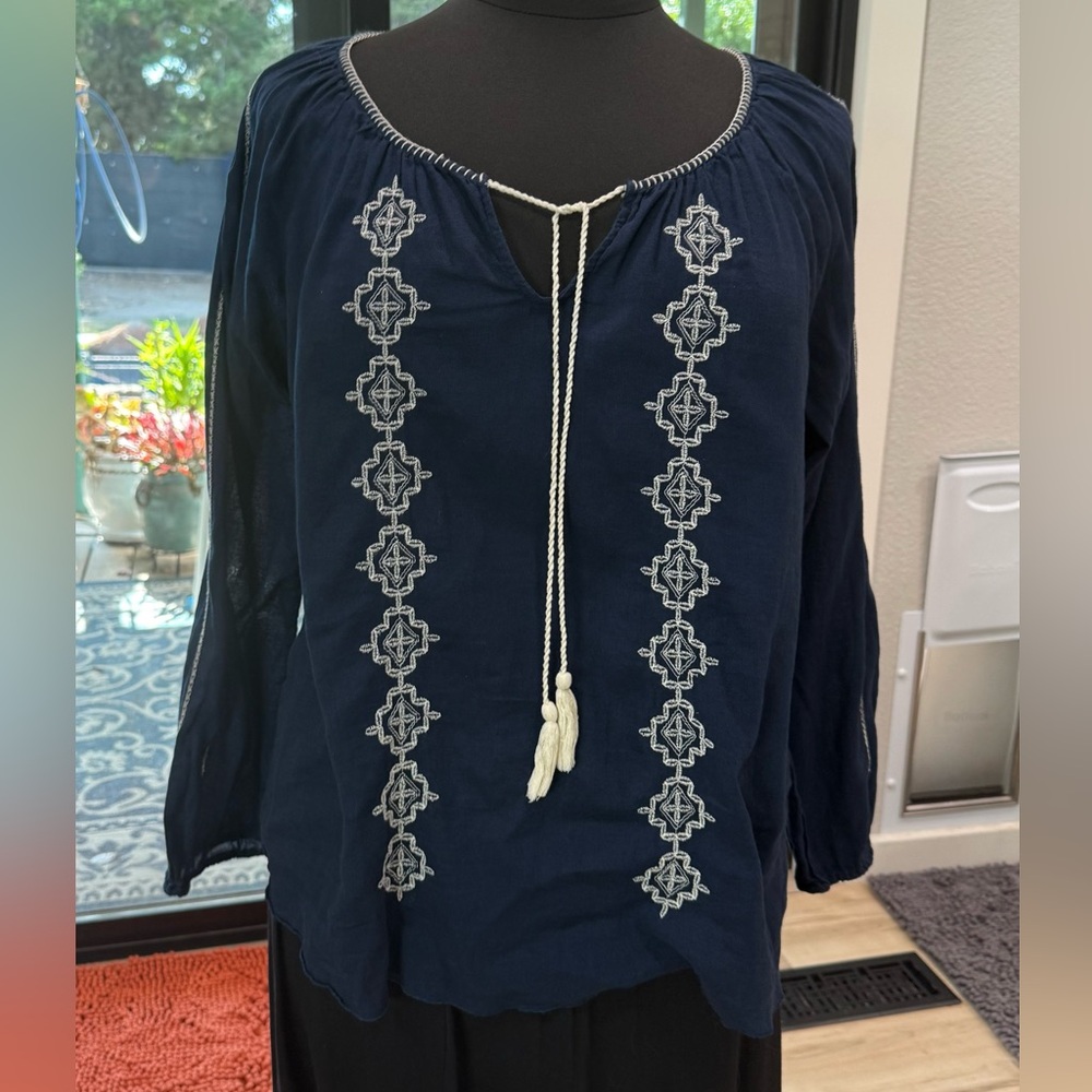 Sold Lucky XXL Brand Blue Long Sleeve Tie Front Blouse #sh0095